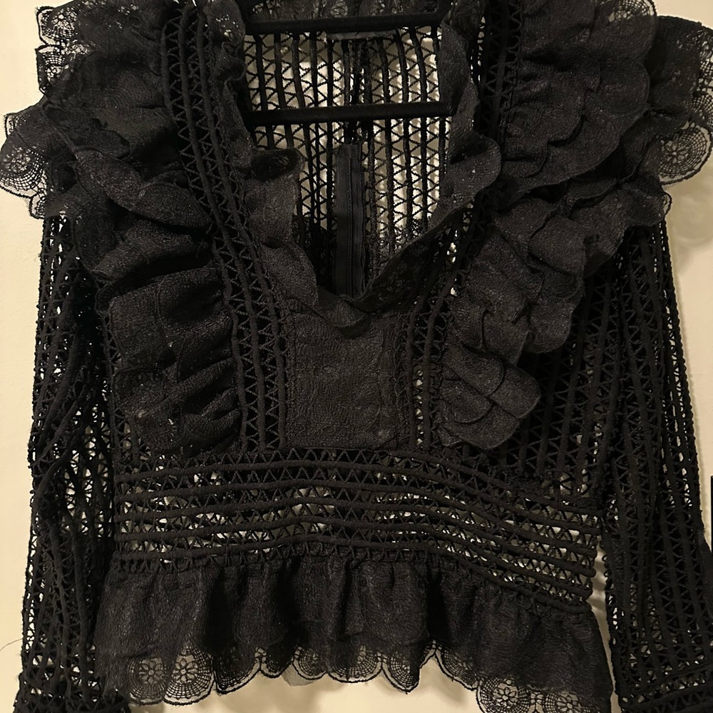 Gracia Black Lace Ruffle Crochet Blouse